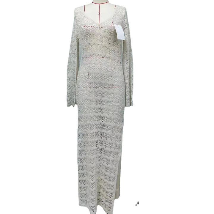 Damen elegantes Häkelkleid mit tiefem Ausschnitt Drune