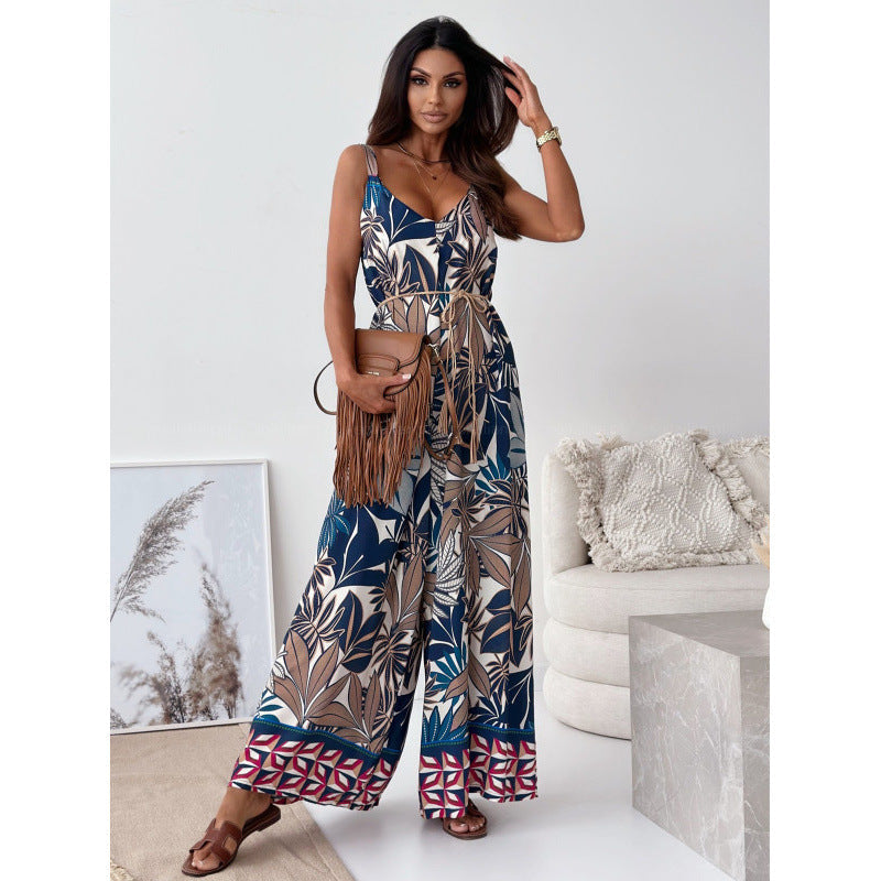Damen Jumpsuit mit floralem Design und taillierbarem Gürtel Drune