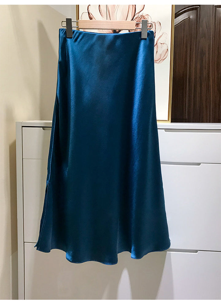 Damen Eleganter Satinrock mit asymmetrischem Schlitz Drune