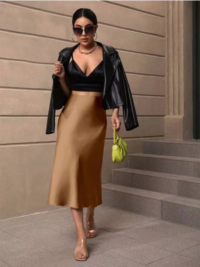 Damen Satin Rock mit schwingendem Saum und elegantem Schnitt Drune