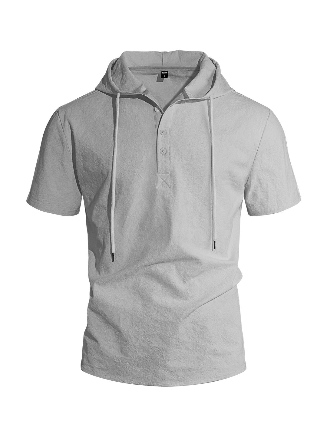 Herren nan kurzärmeliges Kapuzen-Henley aus Slub-Baumwolle mit verdeckter Knopfleiste und Kordelzug Drune