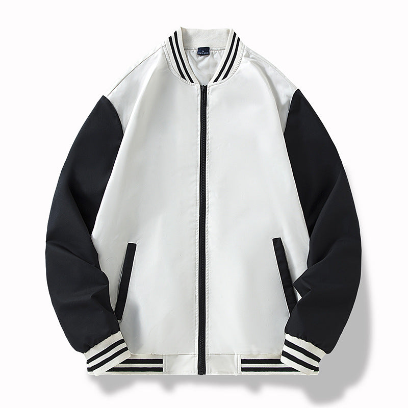 Herren College-Bomberjacke im Varsity-Stil mit kontrastierenden Ärmeln und gerippten Saumbündchen Drune