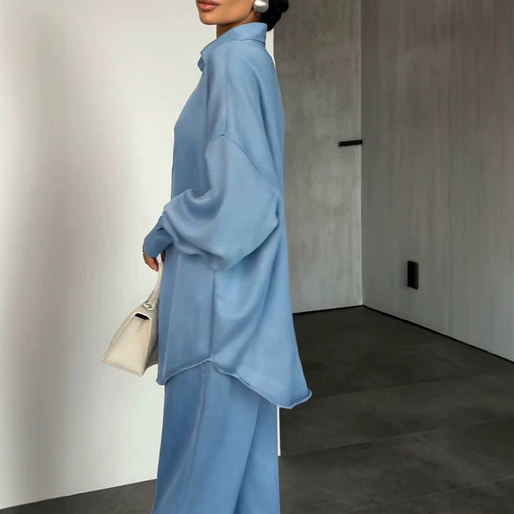 Damen Zweiteiliges Oversize-Hemd- und Palazzo-Set im fließenden Denim-Look Drune