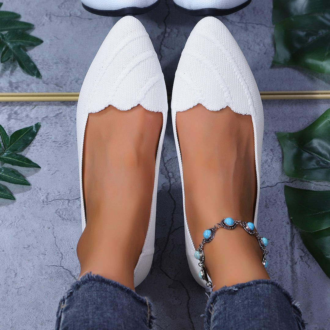 Damen  spitze Ballerina-Slipper mit wellenförmiger Kantenverzierung und gestricktem Obermaterial Drune