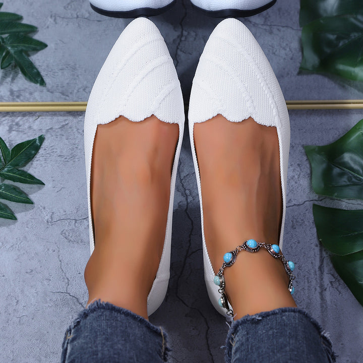 Damen  spitze Ballerina-Slipper mit wellenförmiger Kantenverzierung und gestricktem Obermaterial Drune