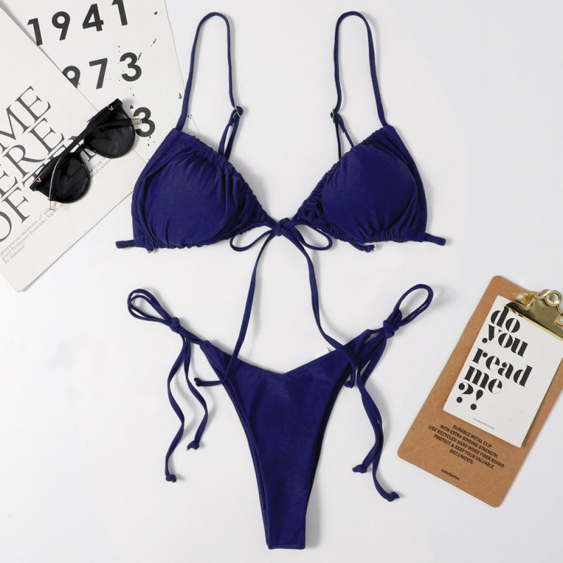 Damen Tiefer Ausschnitt Triangel-Bikini mit verspielten Bindebändern Drune