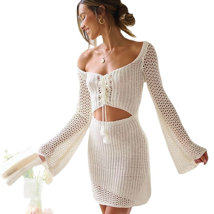 Damen elegantes gehäkeltes Strandkleid mit offenkantigem Design Drune