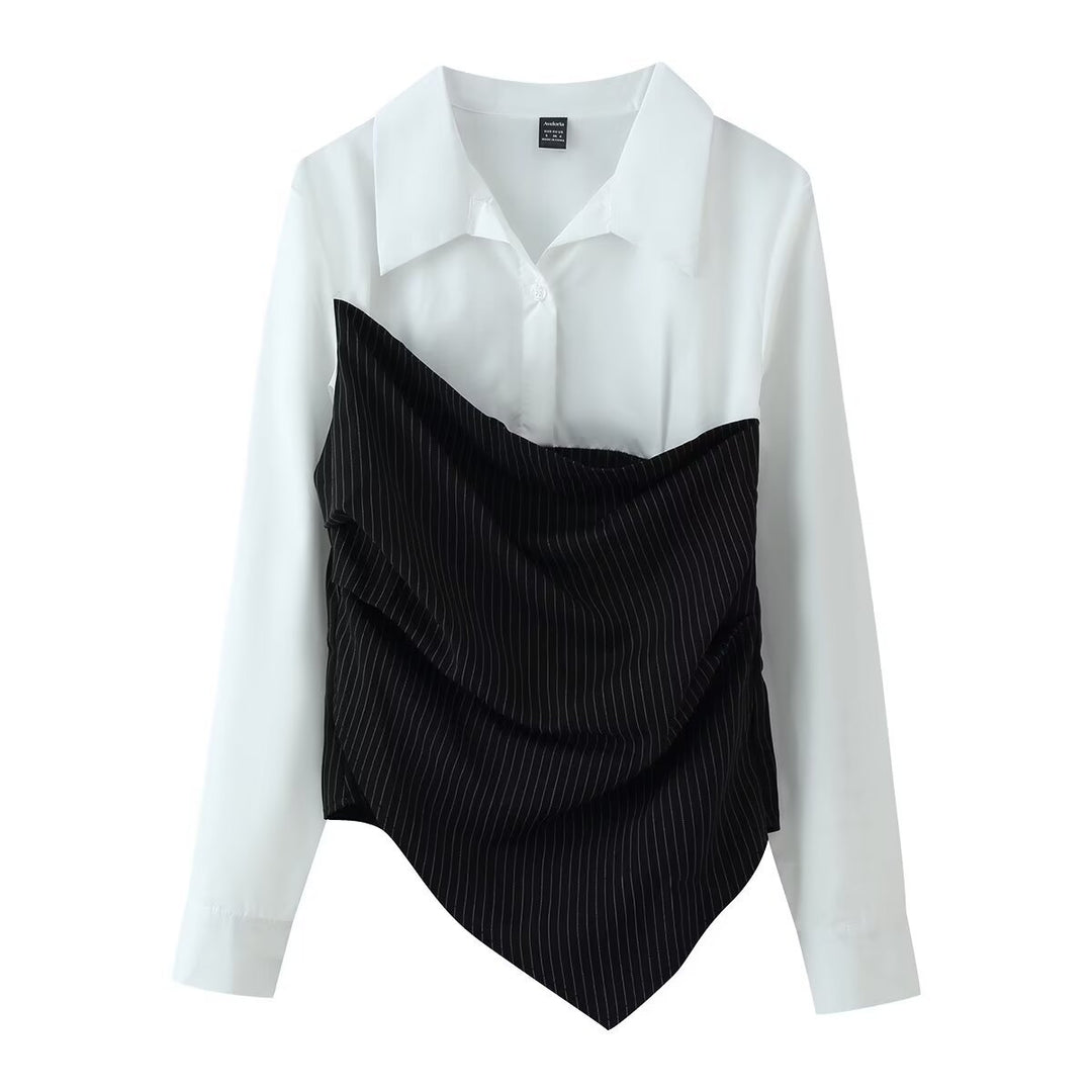 Damen Bluse mit asymmetrischem Pinstripe-Corsage-Overlay Drune