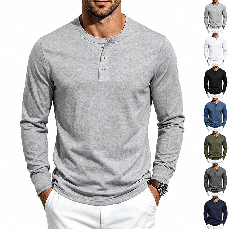 Herren Langarm-Henleyshirt aus feiner Waffelstruktur mit 3-Knopf-Leiste Drune