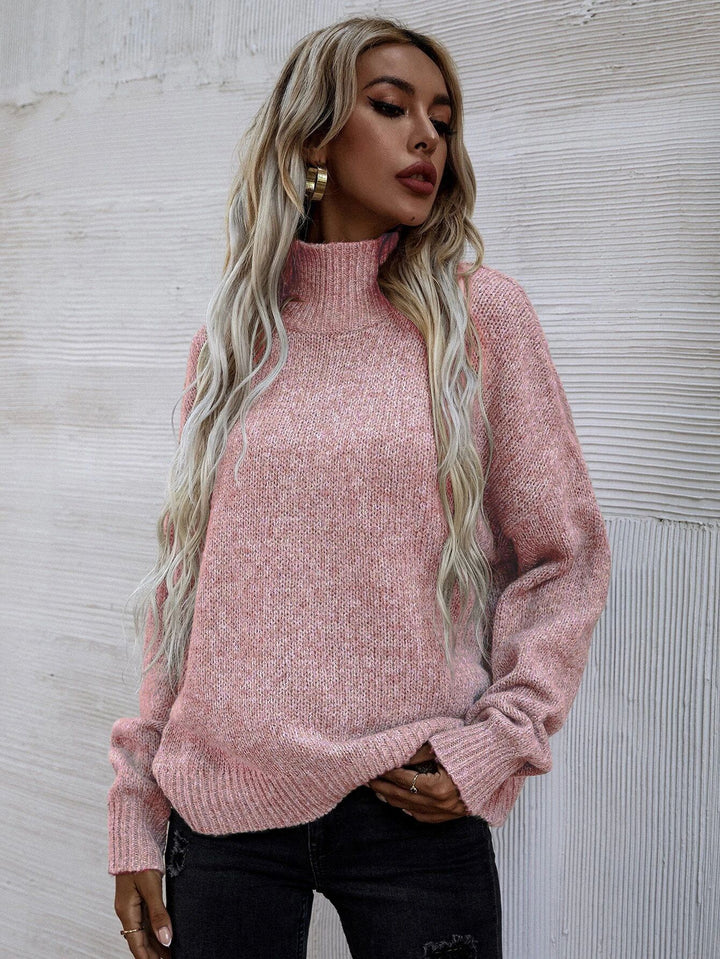 Damen Oversized Strickpullover mit hohem Kragen und weichem Strukturmuster Drune