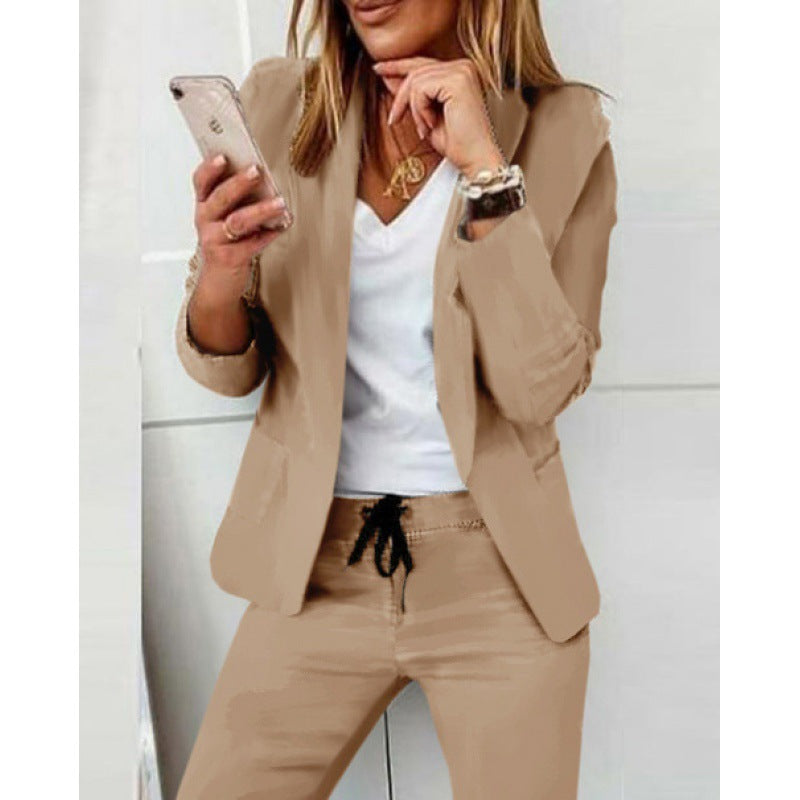 Damen Zweiteiliges Stretch-Jersey-Blazer-Set mit Kordelzug-Jogginghose Drune
