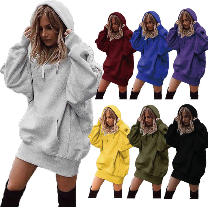 Damen Oversize Kapuzenkleid mit Kängurutasche Drune