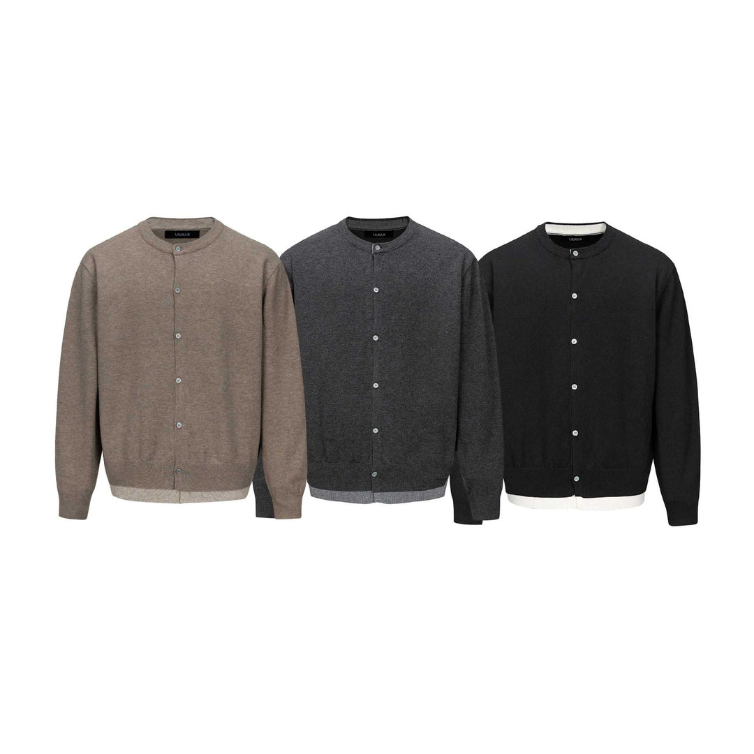 Herren Feinstrick-Cardigan mit Rundhals, durchgehender Knopfleiste und geripptem Saum Drune
