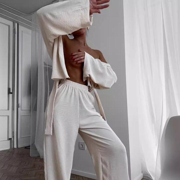Damen Lässiges Set mit weit geschnittenem Kimono und hoher Taille Drune