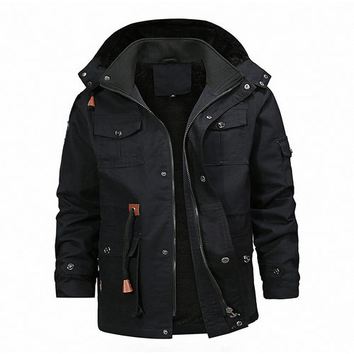 Herren Gefütterte Winterparka mit Teddy-Fleece-Innenfutter, Kapuze und Multifunktionstaschen Drune