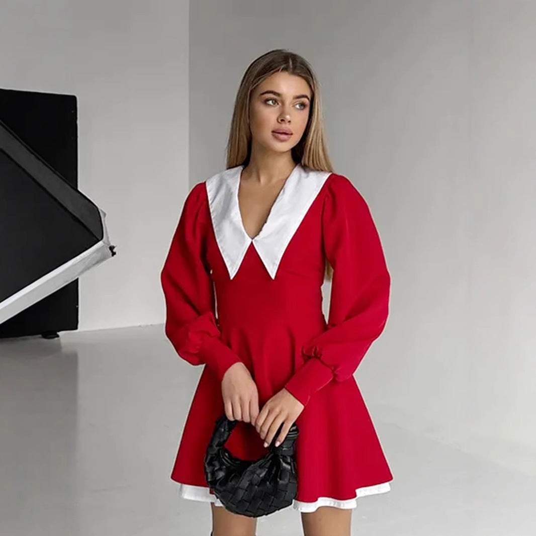 Damen Lässiges Minikleid mit schickem Kragen Drune