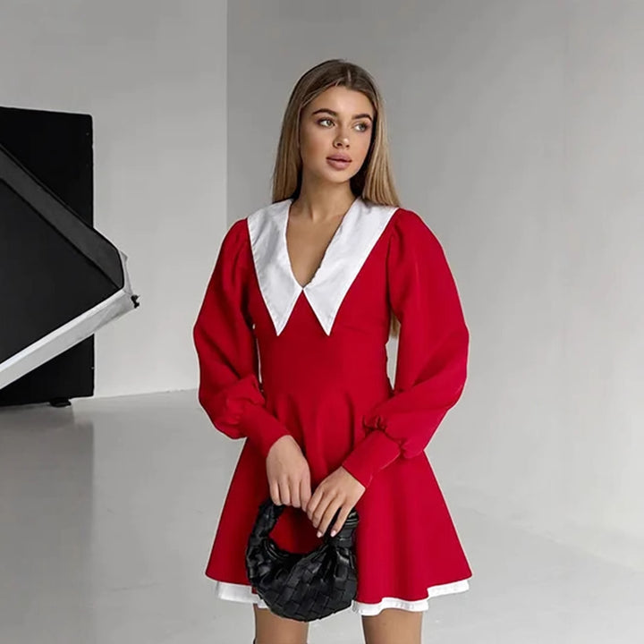 Damen Lässiges Minikleid mit schickem Kragen Drune