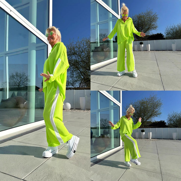 Damen Sportliches Freizeitanzugs-Set mit hohem Kragen und seitlichen Streifen Drune