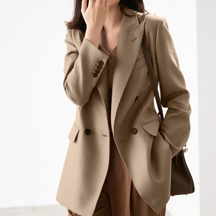 Damen Taillierter Longline-Blazer mit doppelreihiger Knopfleiste und Pattentaschen Drune