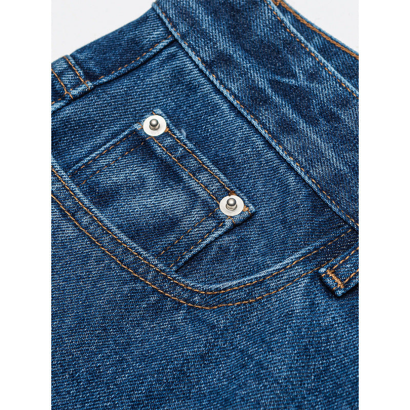 Damen Weite Denim-Jeans mit hoher Taille, geradem Bein und Fünf-Taschen-Design Drune