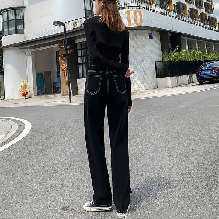 Damen Hochgeschnittene Jeans mit weitem Bein Drune