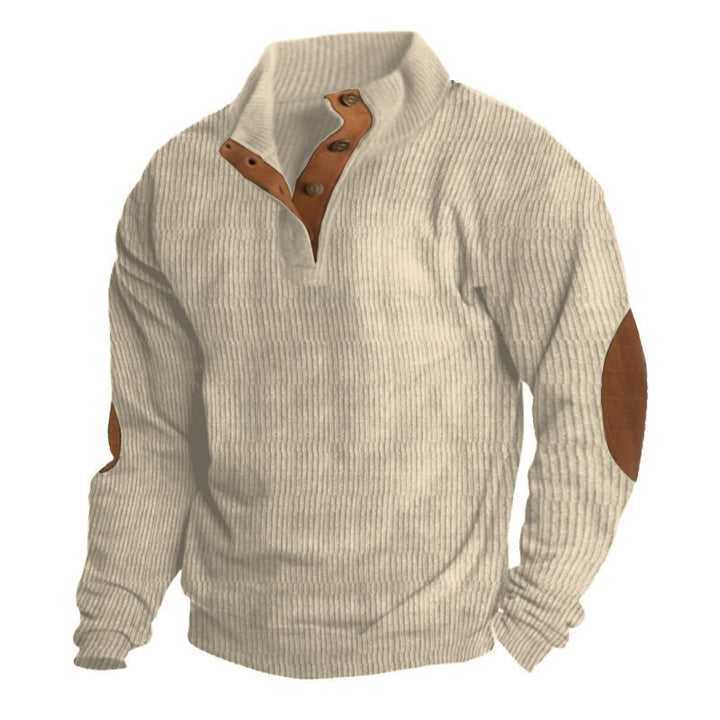 Herren Strukturierter Pullover mit Henley-Knopfleiste, Ellbogen-Patches und zweifarbigem Block Drune