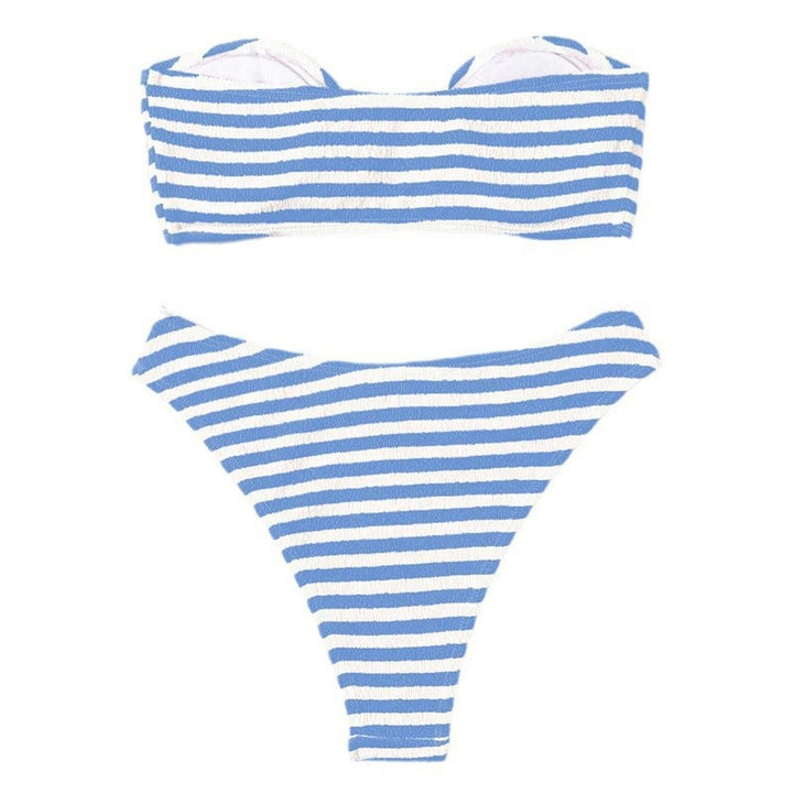 Damen Bandeau-Bikini mit modischem Streifenmuster und zeitgemäßem Gurt Drune