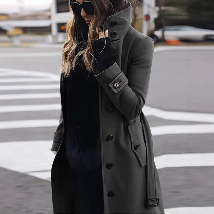 Damen eleganter Trenchcoat mit hohem Kragen Drune