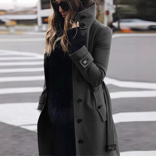 Damen eleganter Trenchcoat mit hohem Kragen Drune