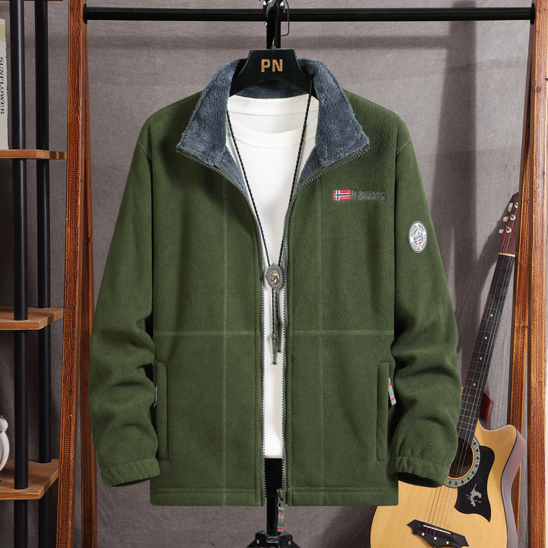 Herren Warme Fleecejacke mit Teddykragen, durchgehendem Reißverschluss und Utility-Taschen Drune