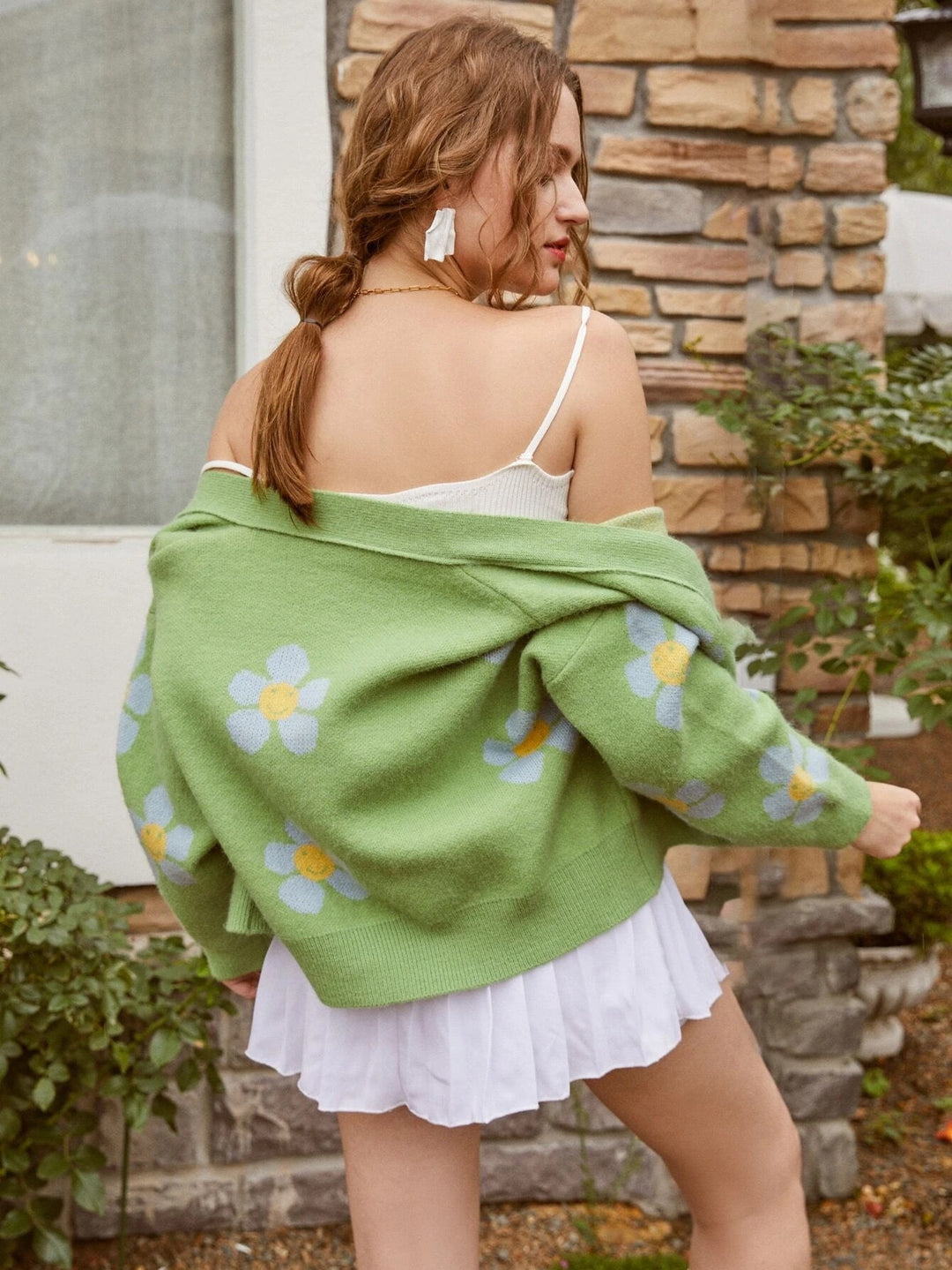 Damen Gemusterter Knopfcardigan mit Blumenmotiv Drune