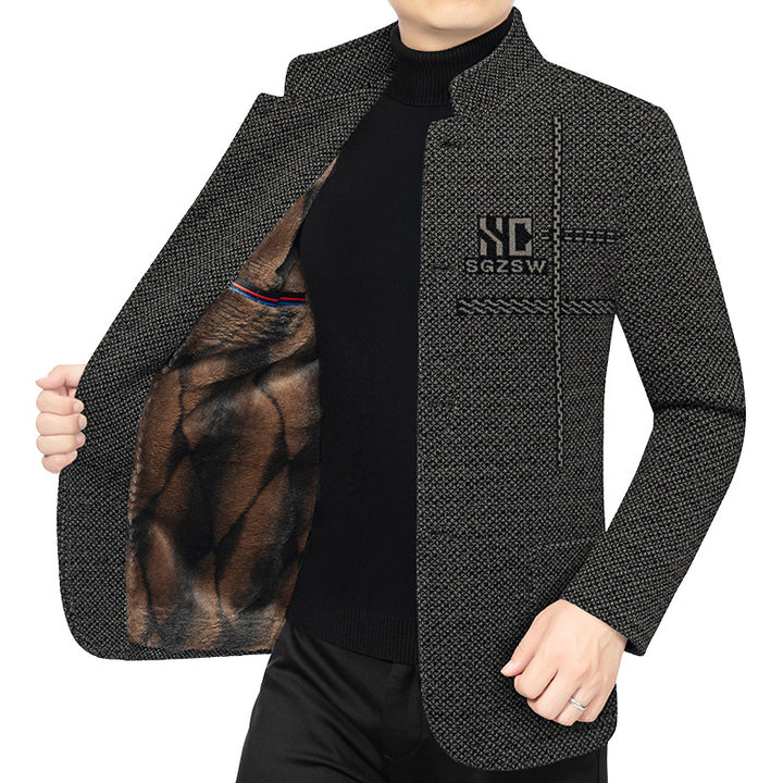 Herren Sakko-Cardigan mit wärmender Teddyfutter und Stehkragen Drune