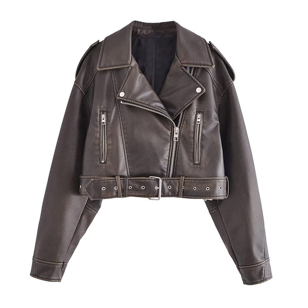 Drune | Elegante Kunstlederjacke mit Gürtel