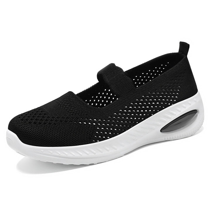 Damen nan gestrickter Mary-Jane Komfort-Sneaker mit elastischem Riemen und sichtbarer Luftkissen-Zwischensohle Drune