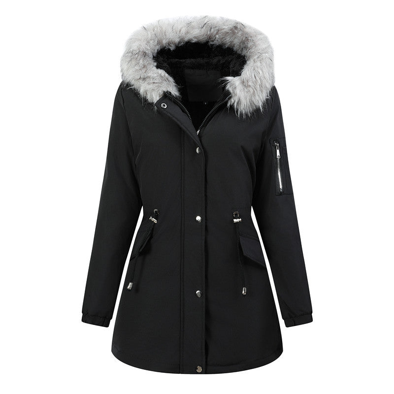Damen Winterparka mit abnehmbarer Kunstfellkapuze und taillierender Kordelzug Drune