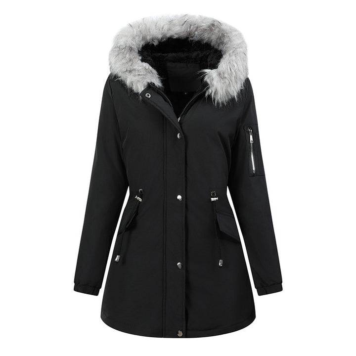 Damen Winterparka mit abnehmbarer Kunstfellkapuze und taillierender Kordelzug Drune