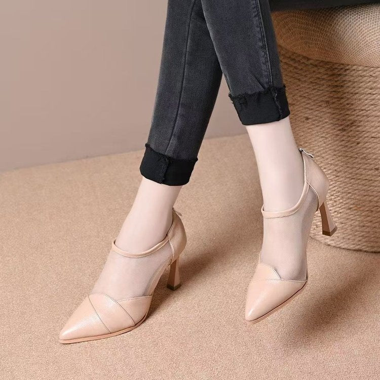 Damen Elegante Spitzer Pumps mit Transparenten Einsätzen Drune