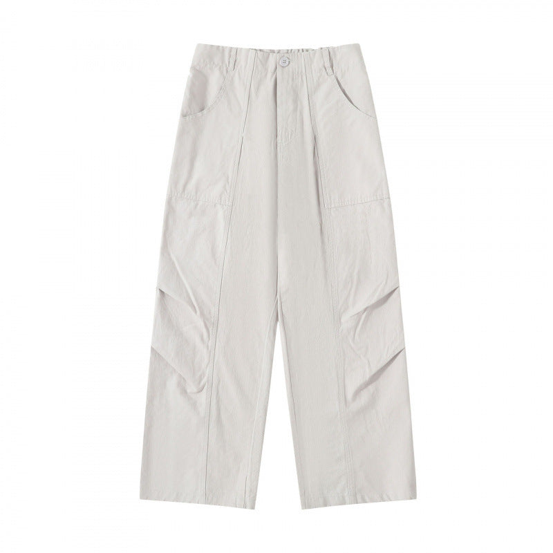 Damen High‑Waist weite Cargo‑Hose mit Teilungsnähten und aufgesetzten Taschen Drune