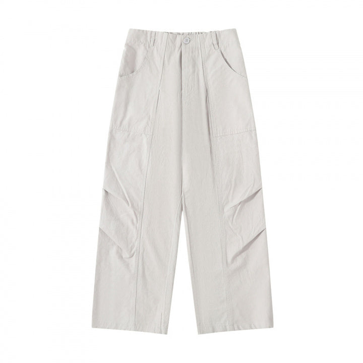 Damen High‑Waist weite Cargo‑Hose mit Teilungsnähten und aufgesetzten Taschen Drune
