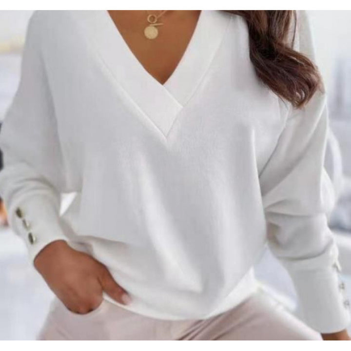 Damen lässiger V-Ausschnitt Pullover aus weichem Baumwollmix Drune