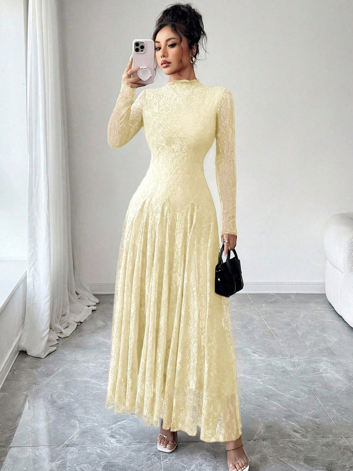 Damen Elegantes Hochzeitskleid mit Spitzenärmeln Drune