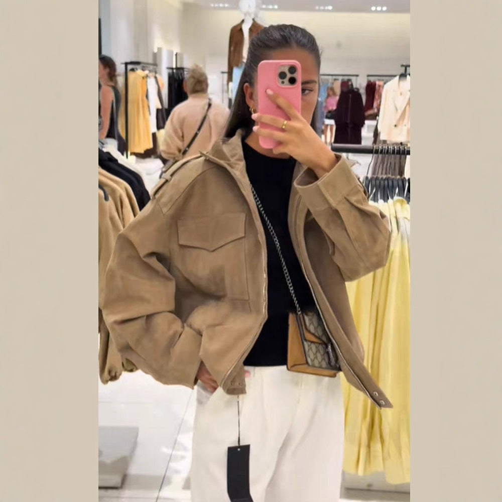 Damen lässige Oversize-Jacke aus Wildleder Drune