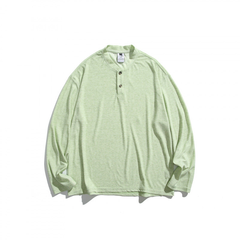 Unisex Lockere Henley-Longsleeve mit Stehkragen und Waffelstruktur Drune