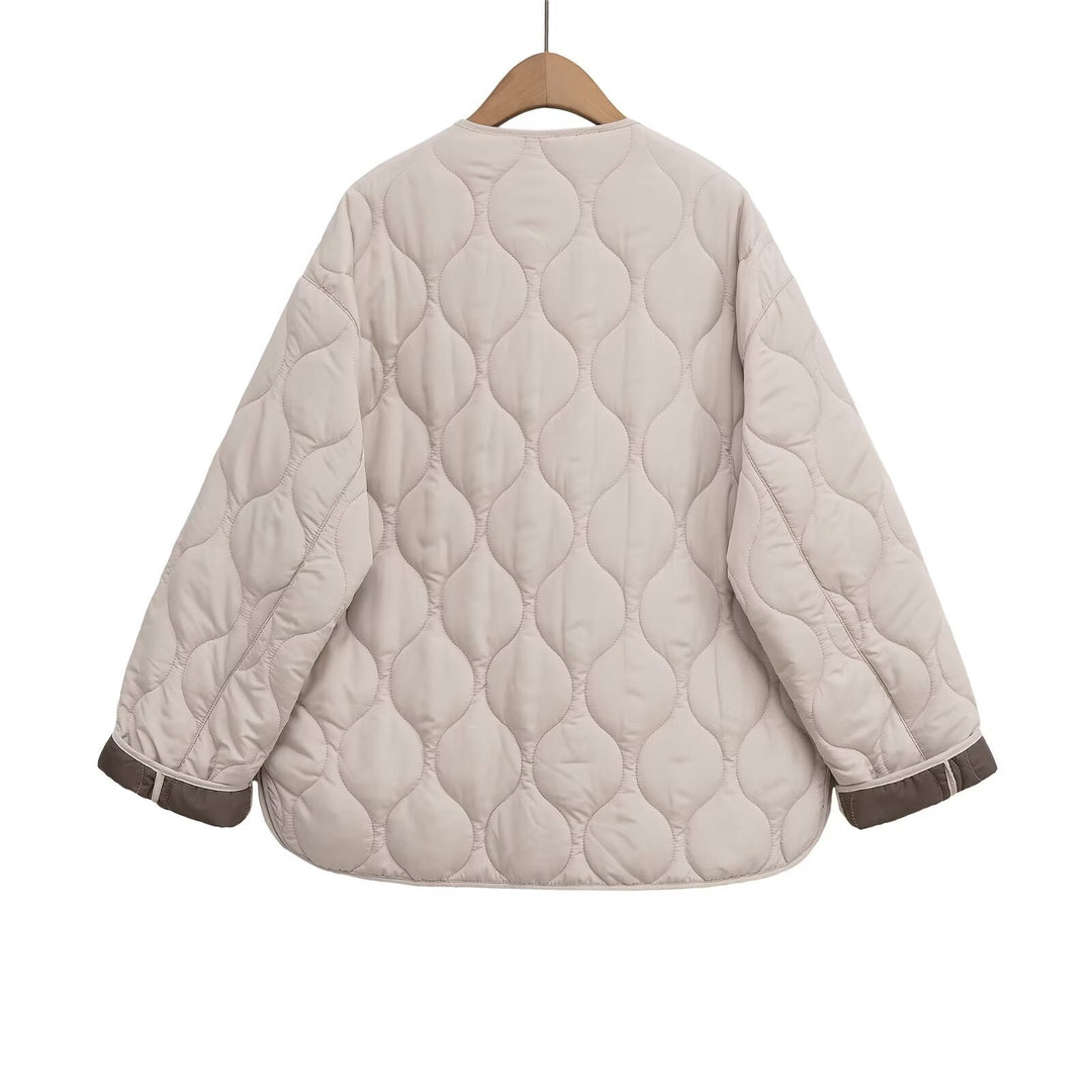 Damen nan gesteppte Oversize‑Steppjacke mit Rundhals, durchgehendem Reißverschluss und aufgesetzten Taschen Drune