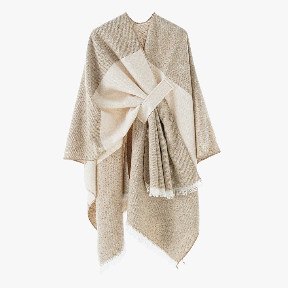 Damen Luxuriöser Oversize Poncho aus hochwertigem Mischgewebe Drune