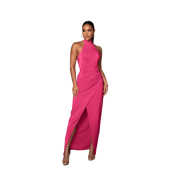 Damen Elegantes Langarmkleid mit hohem Schlitz und Raffungen Drune