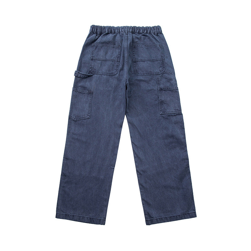Herren Weite Utility-Denimhose mit Tunnelzugbund und aufgesetzten Taschen Drune