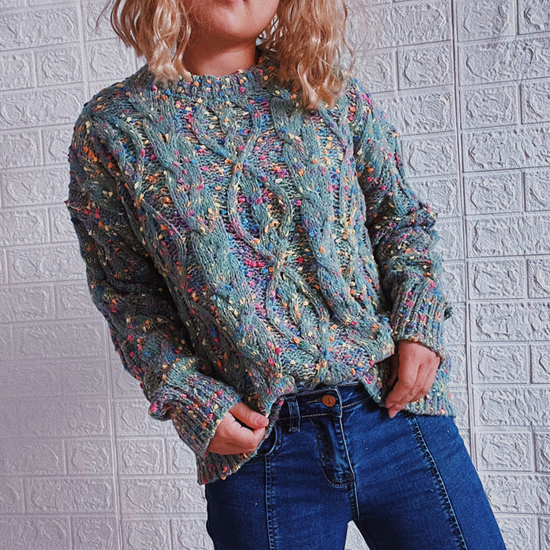 Damen grob gestrickter Pullover mit bunten Akzenten und lässigem Schnitt Drune