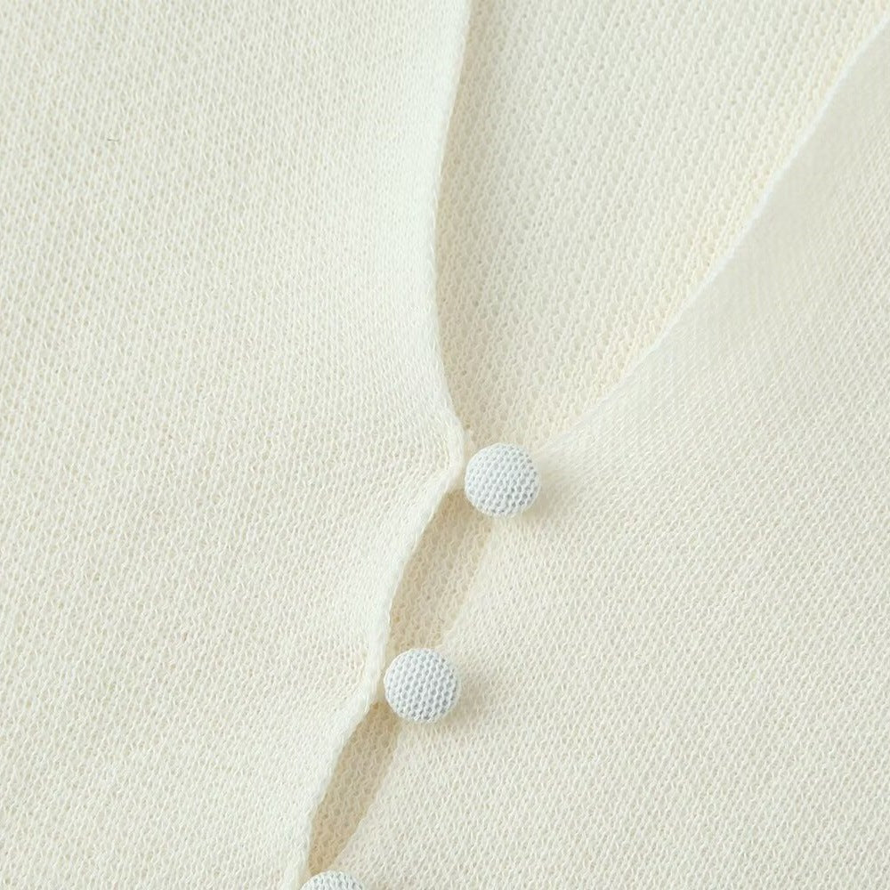 Damen plissiertes Midi-Kleid mit eleganter Knopfleiste und V-Ausschnitt Drune