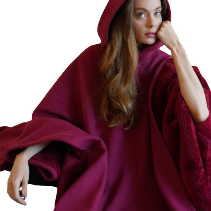 Unisex nan Kapuzen-Poncho Kuscheldecke mit weichem Futter und großzügigem Oversize-Schnitt Drune